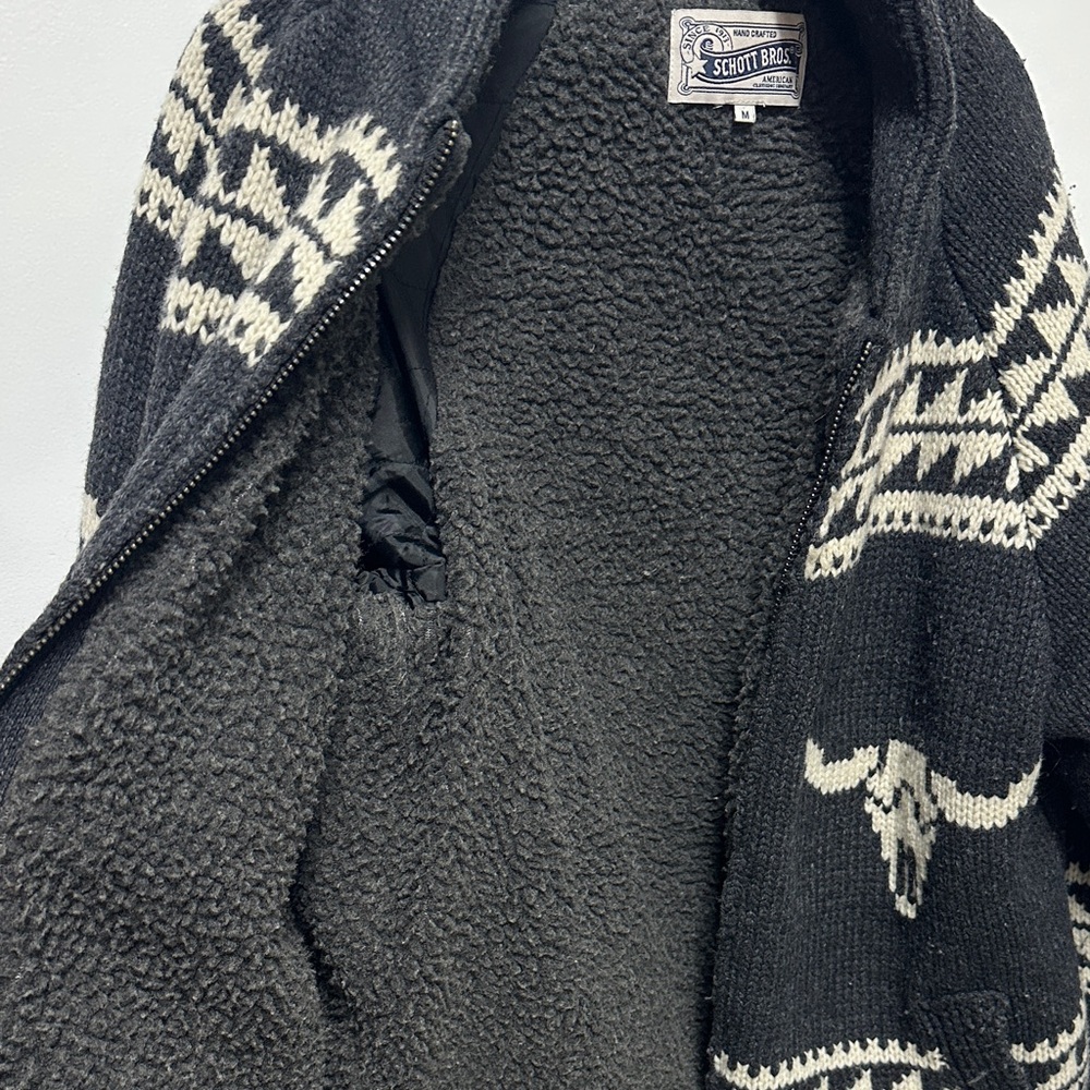 Schott NYC Gray Bull Skull Zip-Up Sweater Sz M - Picture 2 of 3